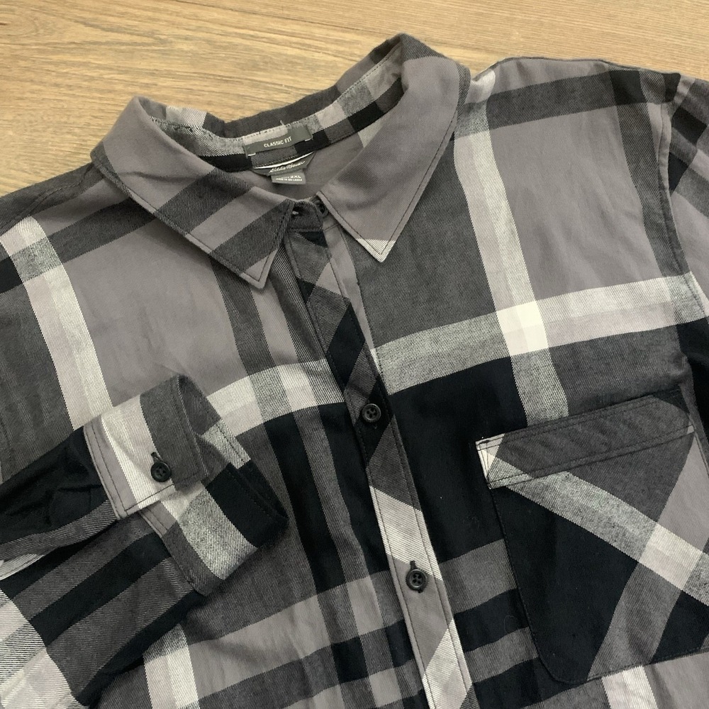 Eddie Bauer Blouse Button Up Shirt Women's Size XXL Black White Long Sleeve